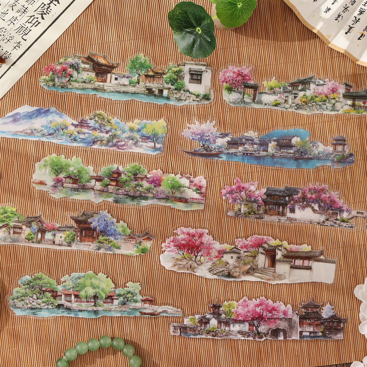 10 Pcs Seasonal Watercolor Landscape PET Stickers SSXT