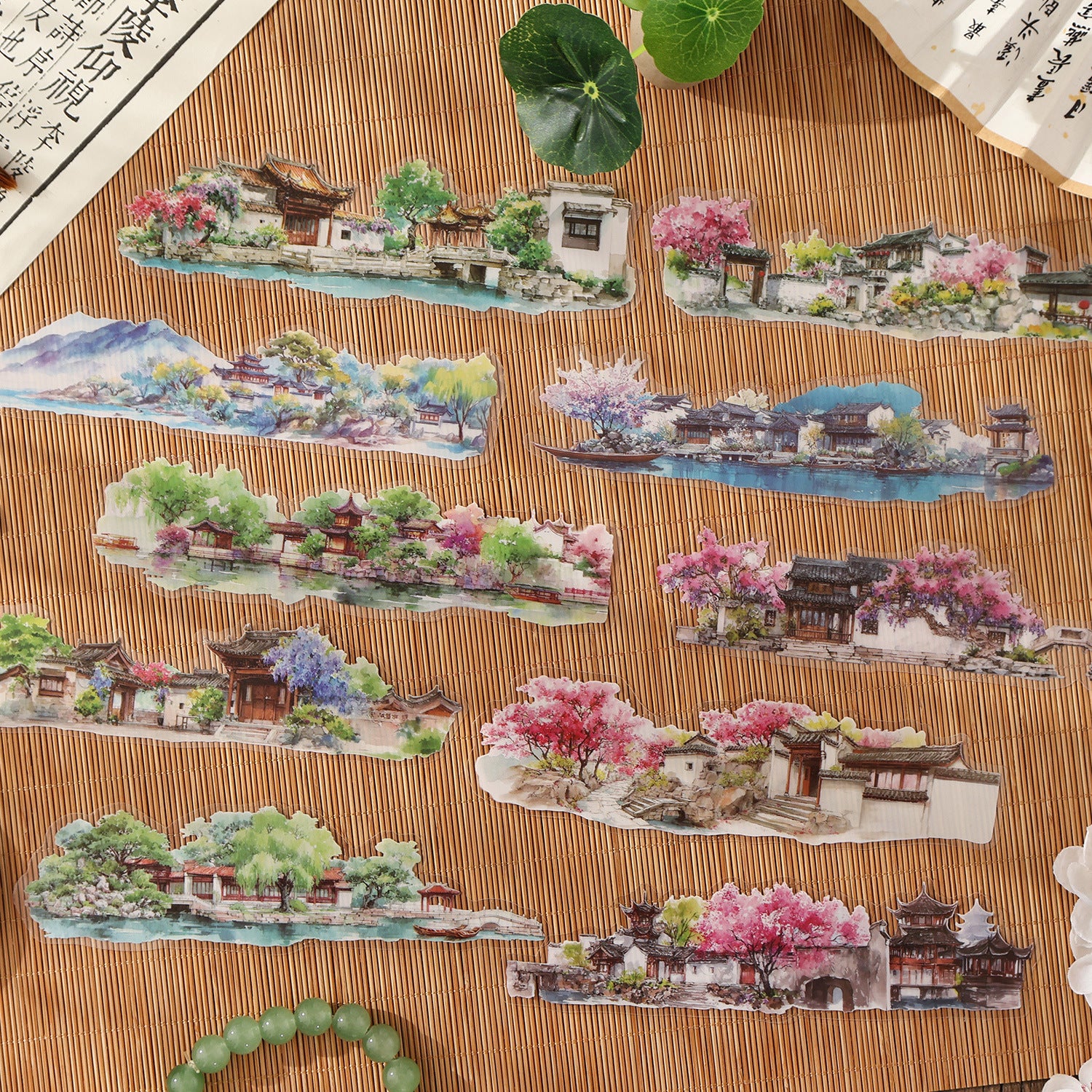 10 Pcs Seasonal Watercolor Landscape PET Stickers SSXT