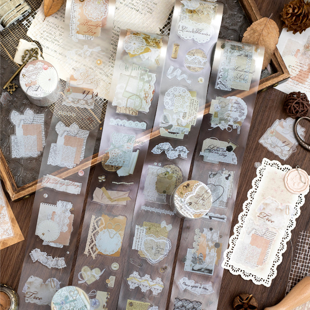 1 Roll Lace Theme PET Stickers Tape SMWR