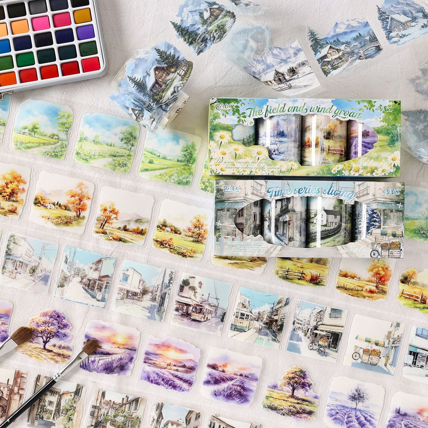4 Rolls Seasonal Landscape PET Stickers Tapes Set SSFH
