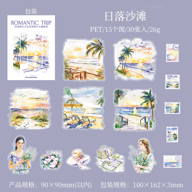 30 Pcs Travel Themed PET Stickers LMLX