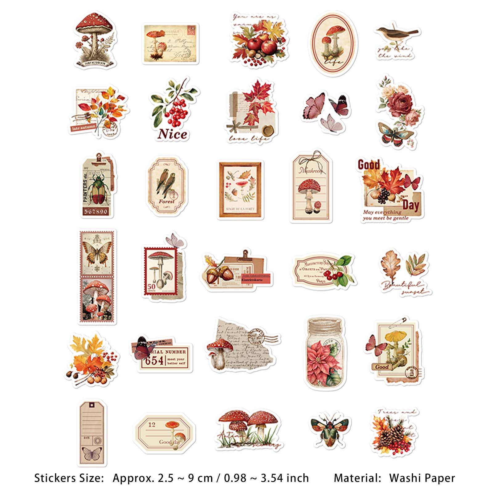 30 Pcs Vintage Journal Stickers SJLY