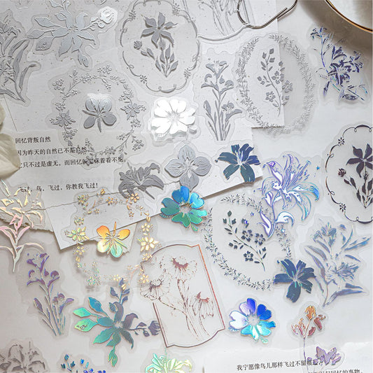 30 Pcs Holographic Silver Botanical PET Stickers YGFM