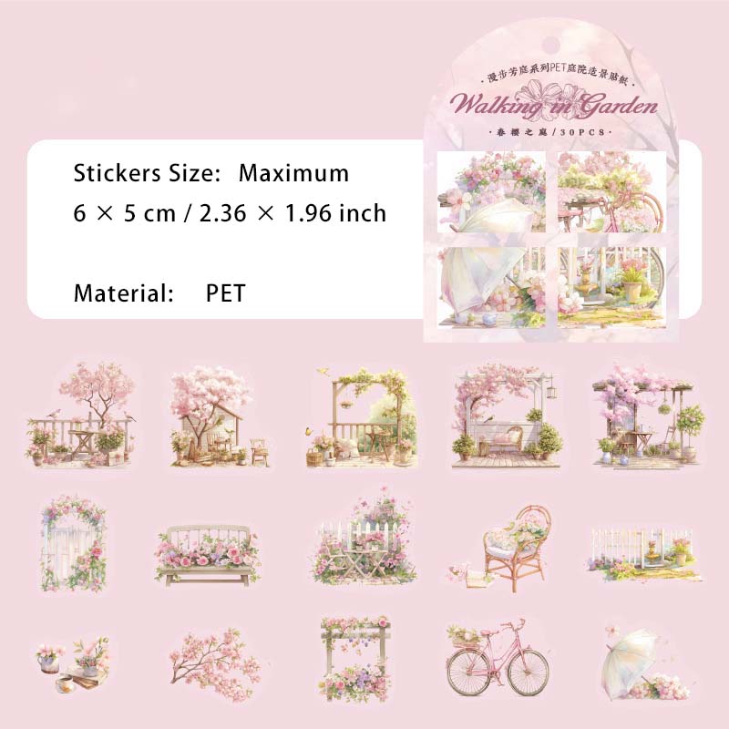 30 Pcs Garden Theme PET Sitkcers MBFT