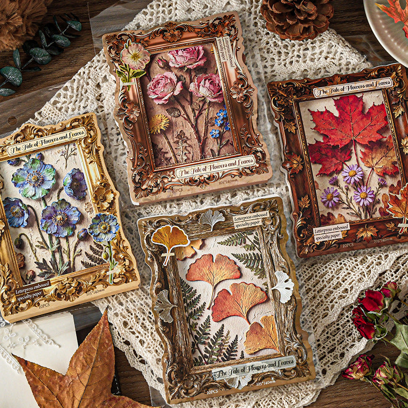 10 Pcs Vintage Botanical Embossed Paper THXY