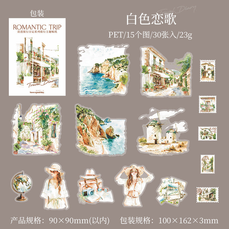 30 Pcs Travel Themed PET Stickers LMLX