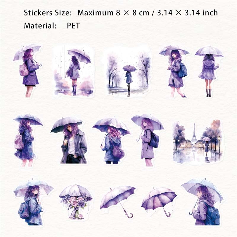 30 Pcs Rainy Umbrella Firl PET Stickers YYMM