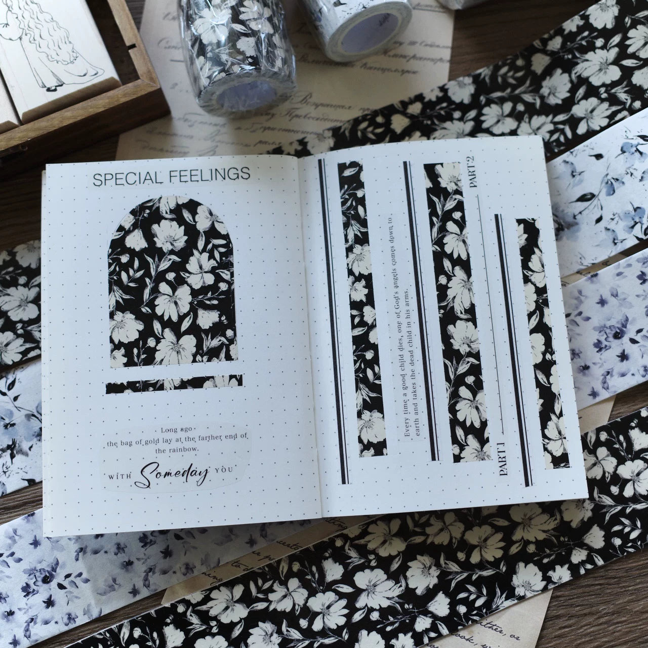 Floral Decorative Tape Rolls- Ink Wash