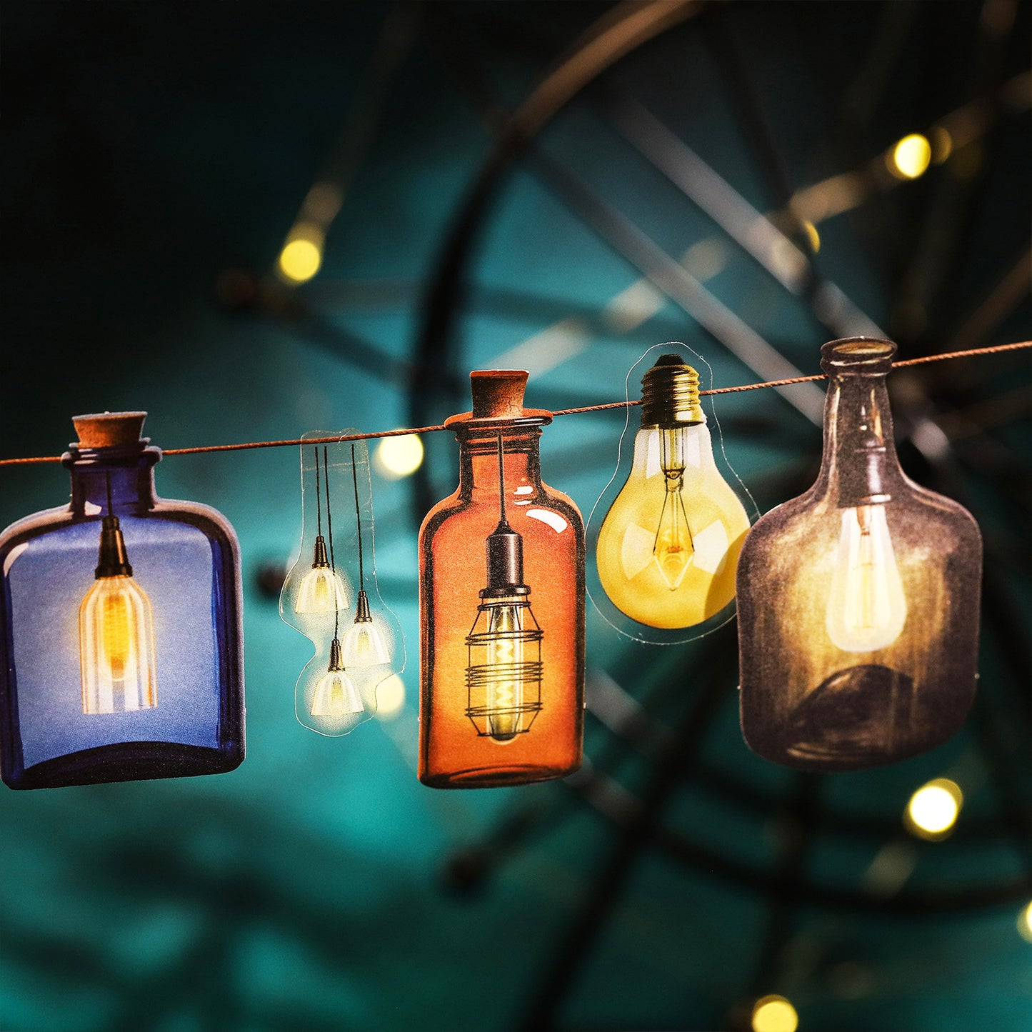 15 Pcs Lamp and Bottle PET Stickers PZXG