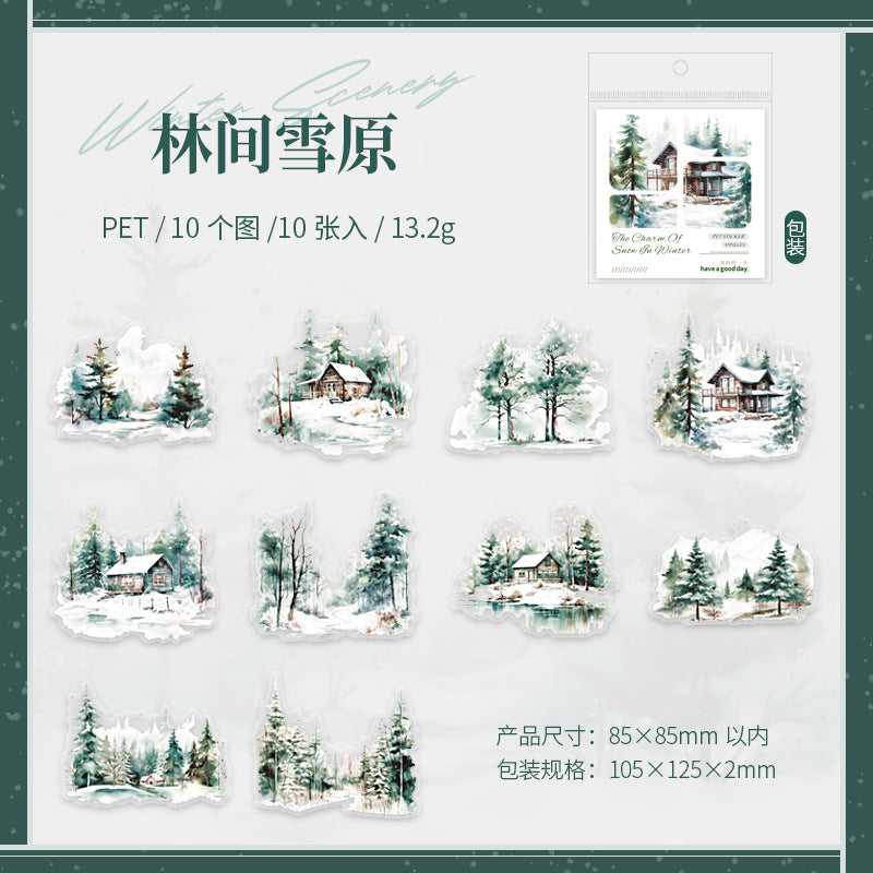 10 Pcs Snow Winter Landscape PET Stickers DRXY