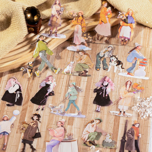 20 Pcs Winter Girl PET Stickers NDXY