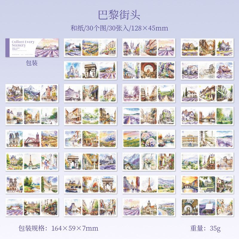30 Pcs Travel Landscape Washi Stickers Book SJYDFJ
