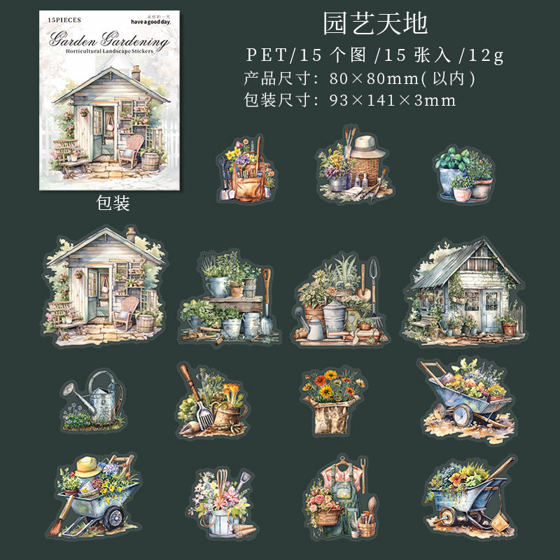 15 Pcs House Garden PET Stickers YYHF