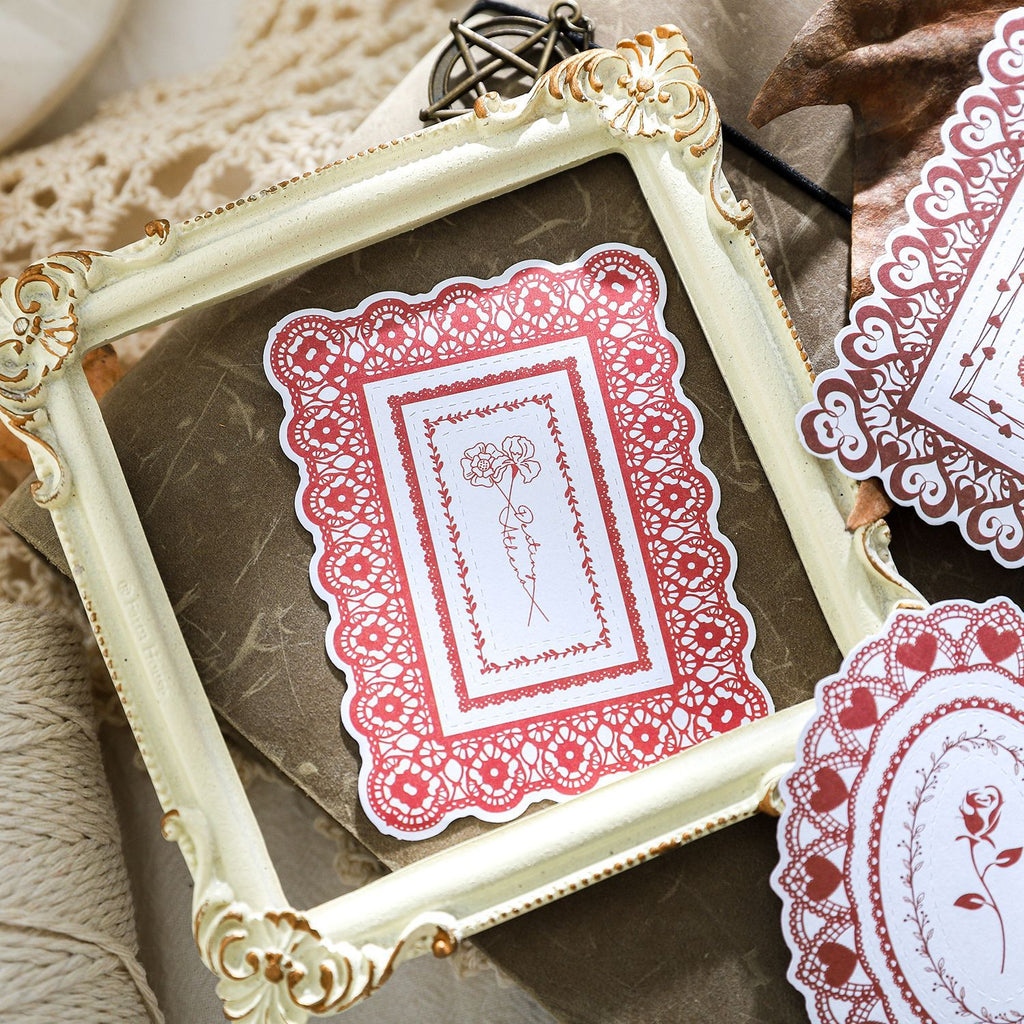 20 Pcs Heart Shape Lace Frame Stickers LSWYJ