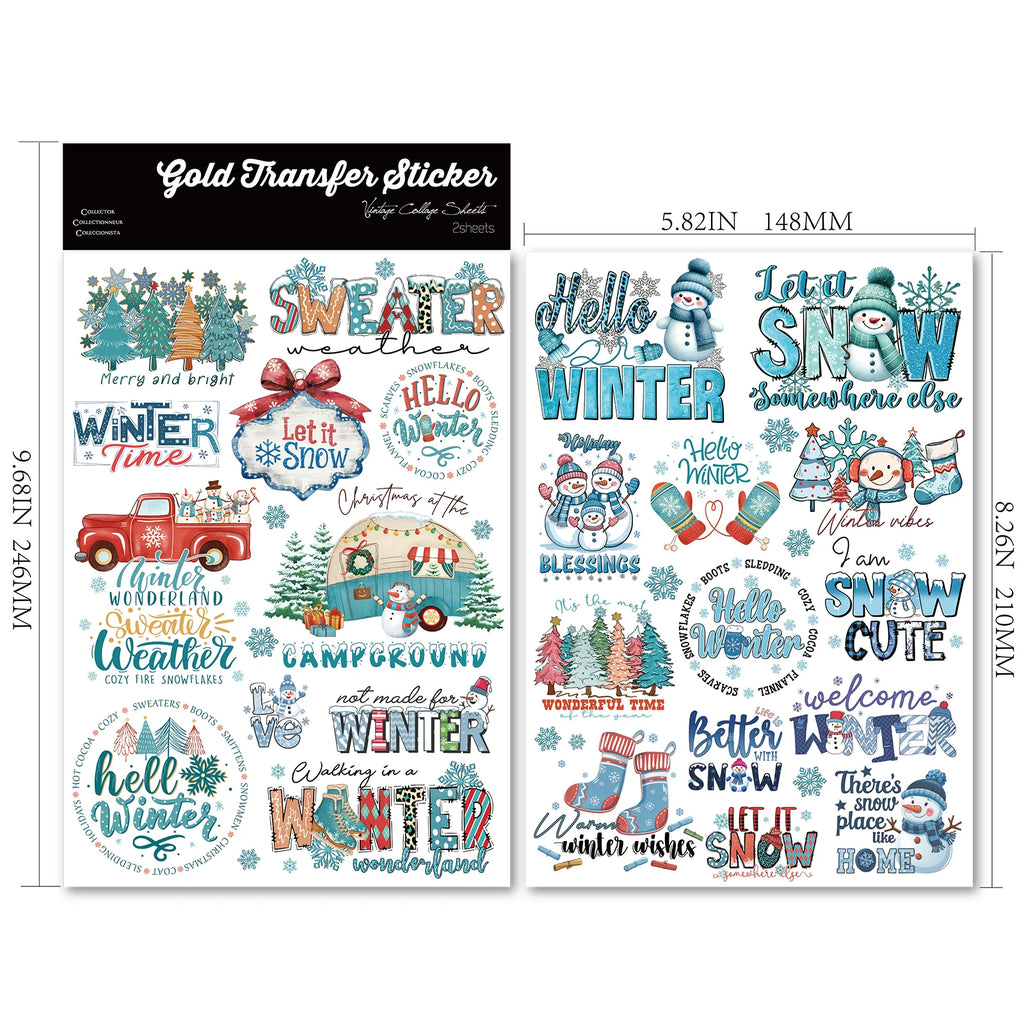 2 Sheets Waterproof Rub on Stickers - Winter