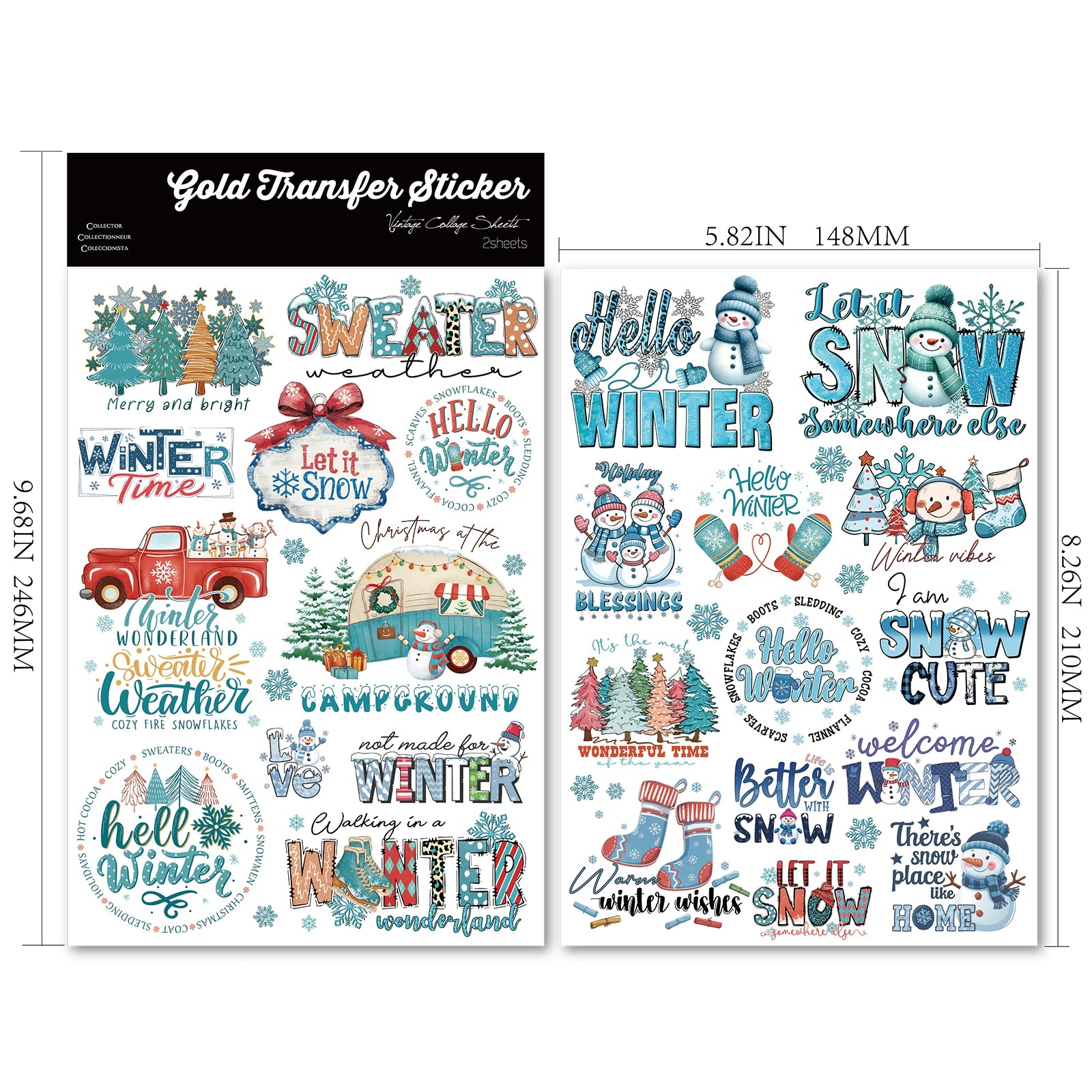 2 Sheets Waterproof Rub on Stickers - Winter