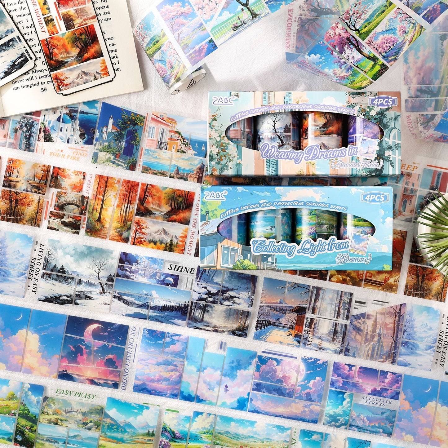 4 Rolls Natural Landscape PET Stickers Tapes Set JMTY