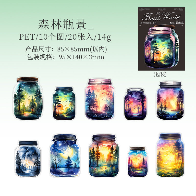 20 Pcs World in Bottle PET Stickers PZLDSJ