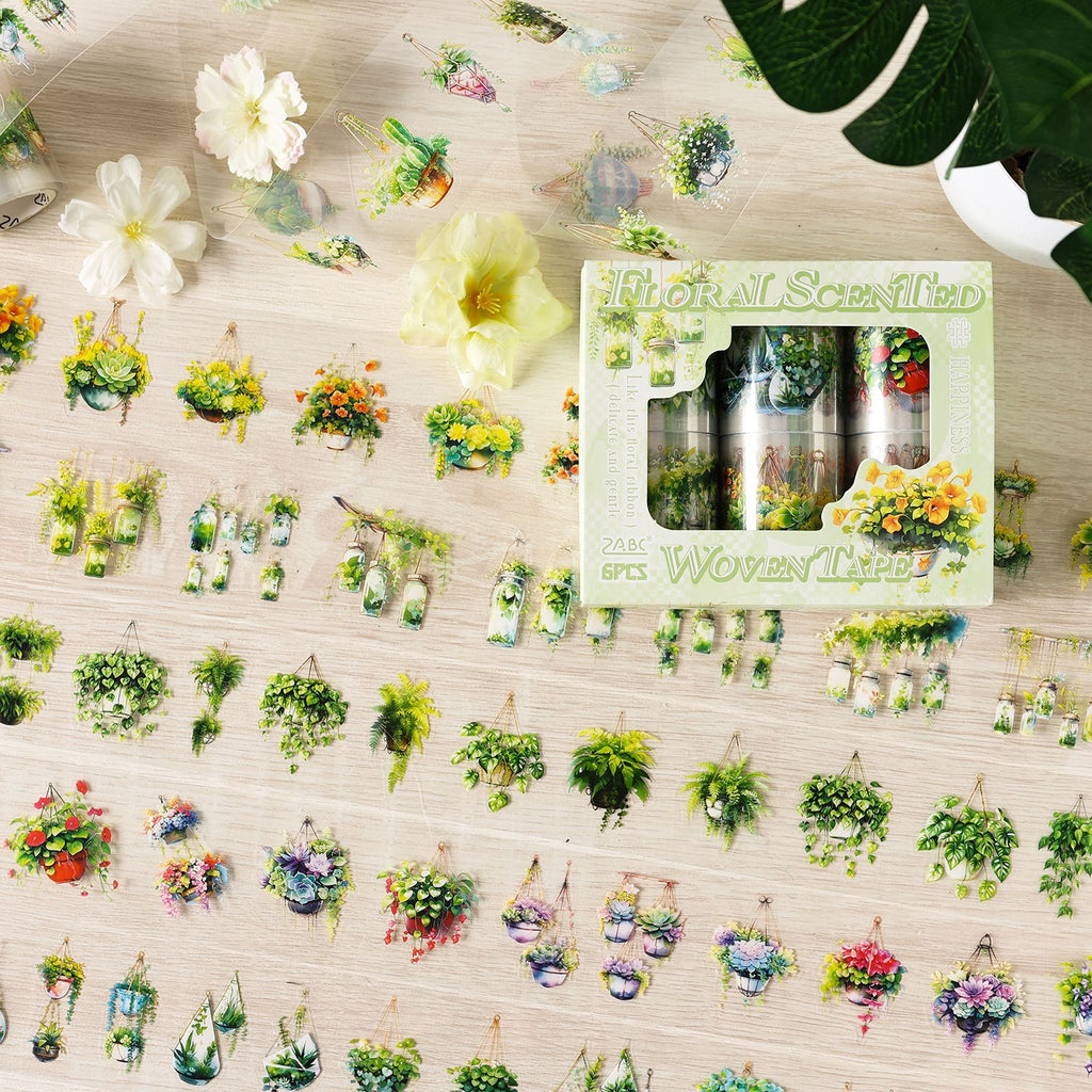 6 Rolls Potted Plant PET Stickers Tape HXZD