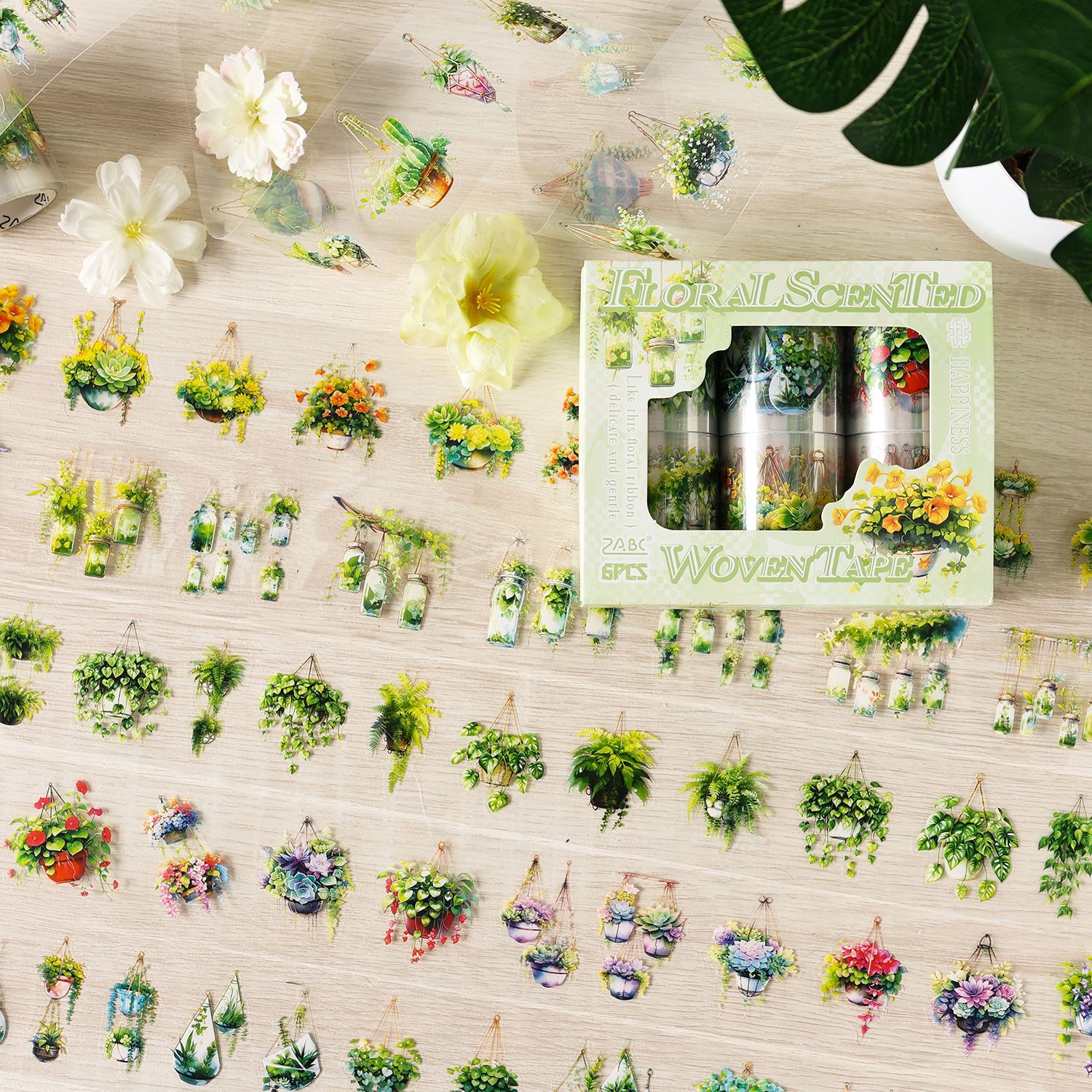 6 Rolls Potted Plant PET Stickers Tape HXZD
