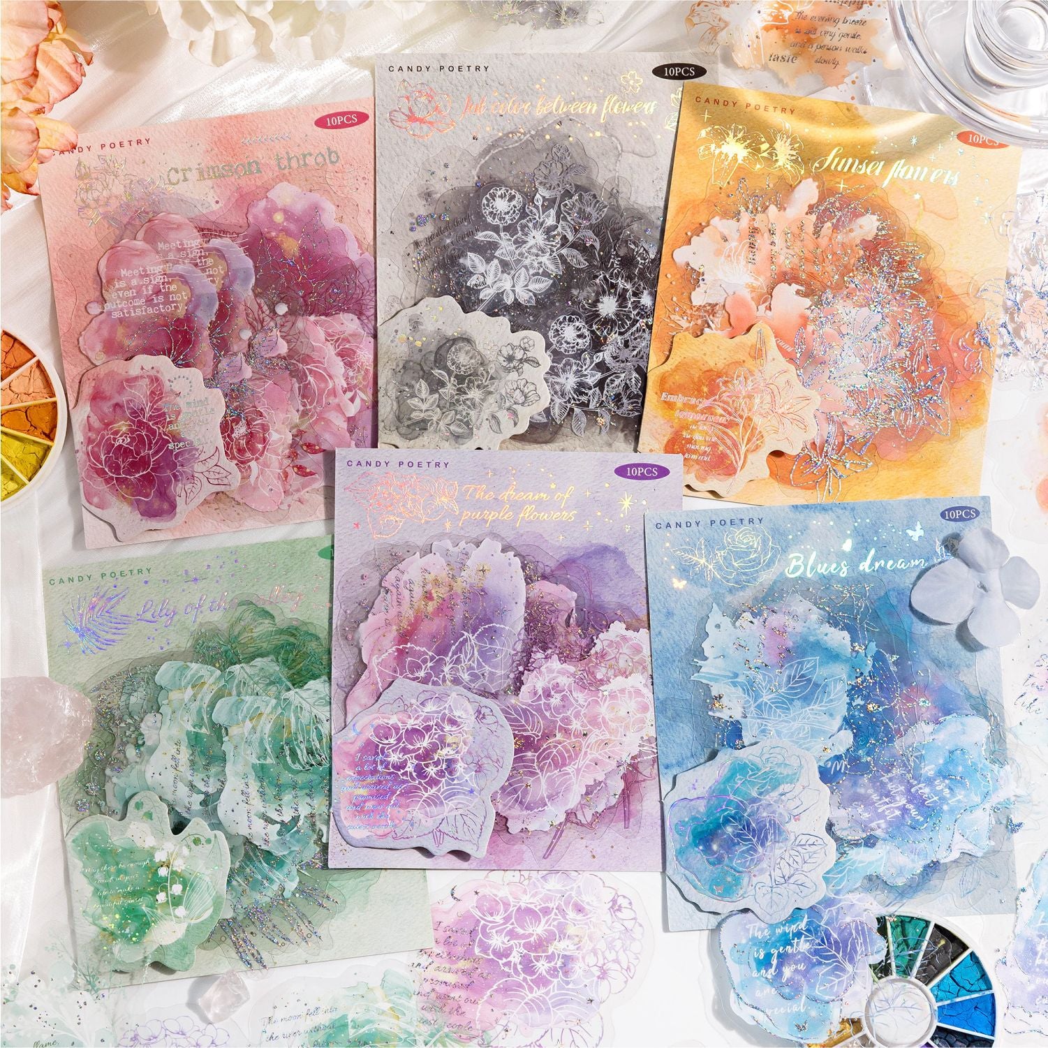 10 Pcs Watercolor Flower PET Stickers LGHP