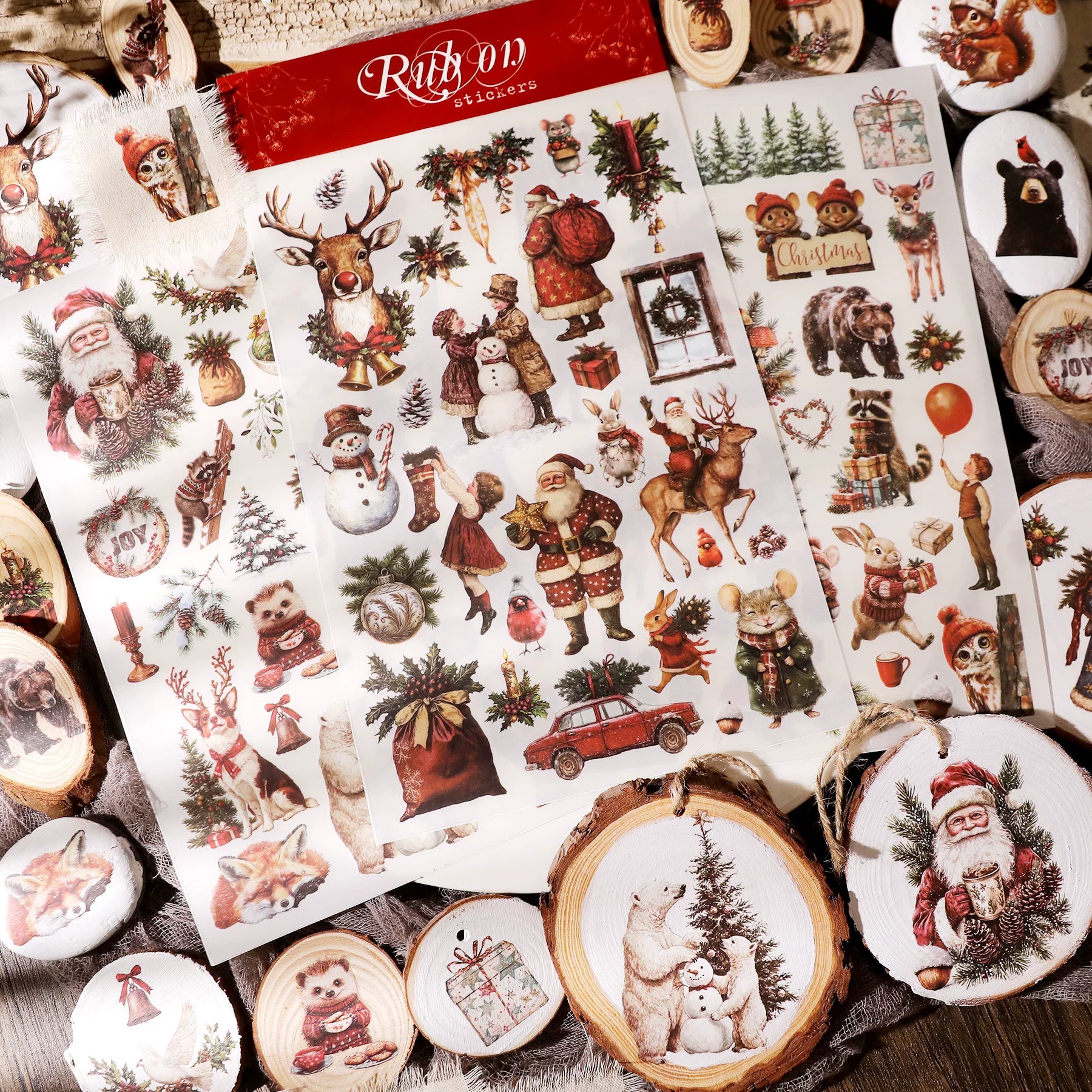 3 Sheets Rub on Stickers - Christmas Animal