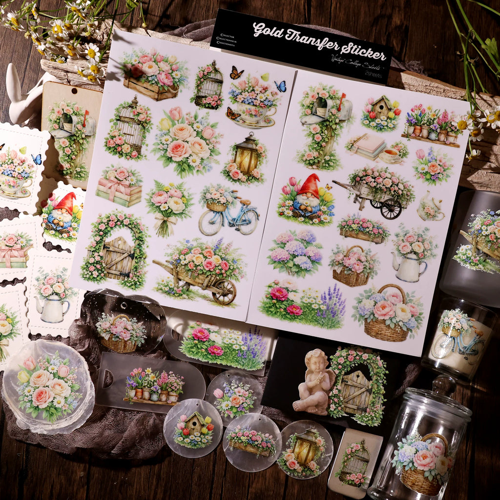 2 Sheets Waterproof Rub on Stickers - Spring Garden