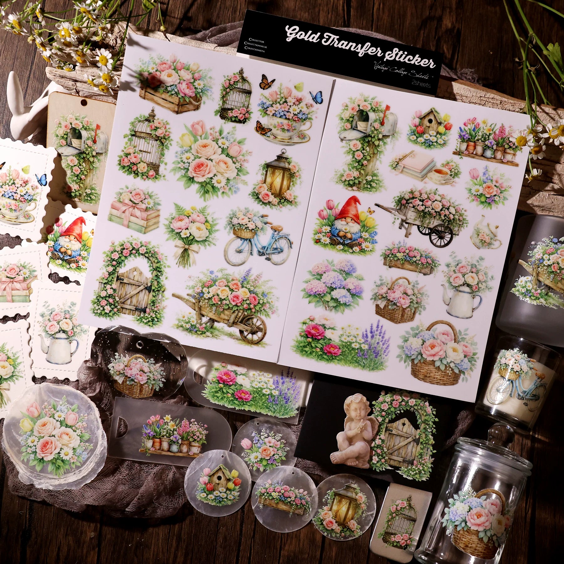 2 Sheets Waterproof Rub on Stickers - Spring Garden