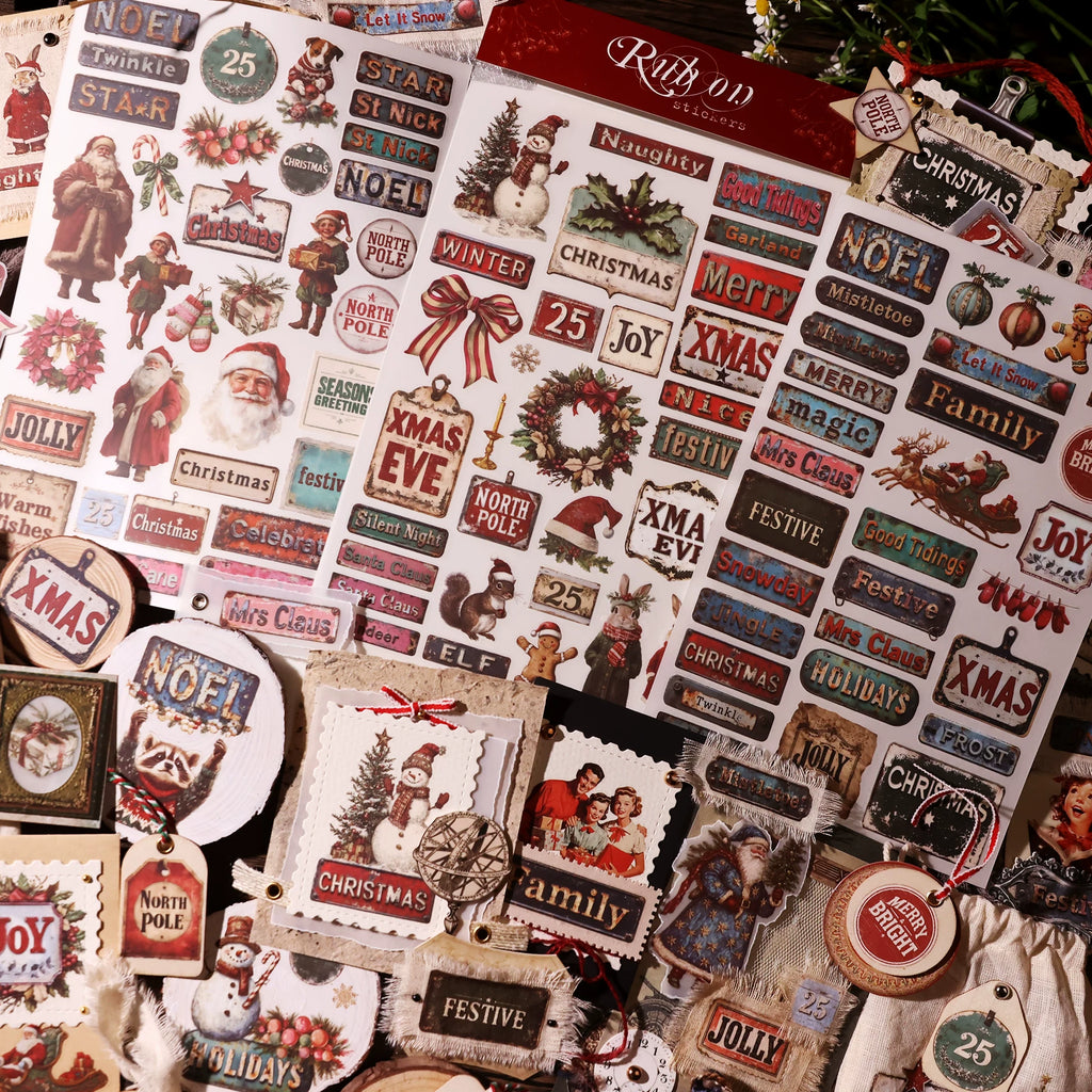 3 Sheets Rub on Stickers - Vintage Label