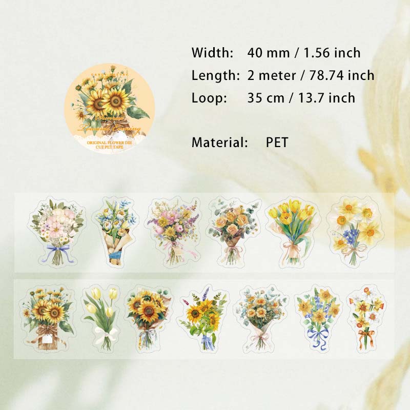 1 Roll Flower Bouquet PET Stickers Tape LMHS