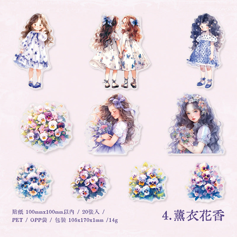 20 Pcs Little Girl and Flower PET Stickers SNDSJ