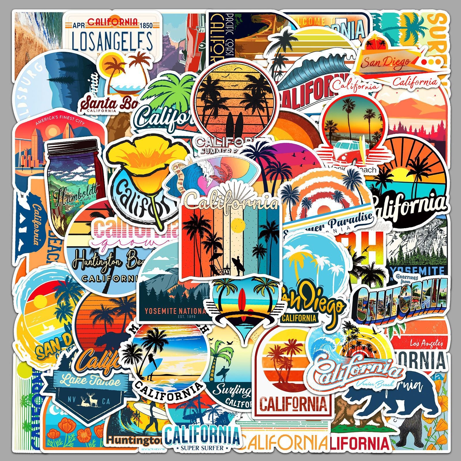 50Pcs California Travel Vinyl Stickers TRV12
