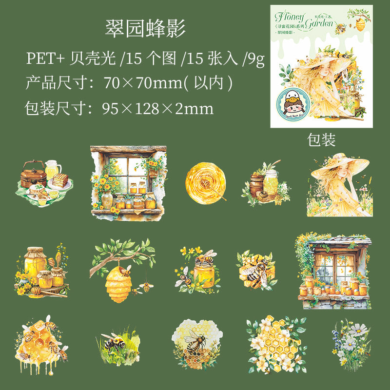 15 Pcs Honeybee Theme PET Stickers XNHY