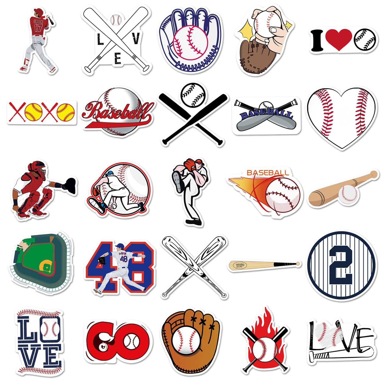 50 Pcs Vinyl Baseball Stickers BQ398