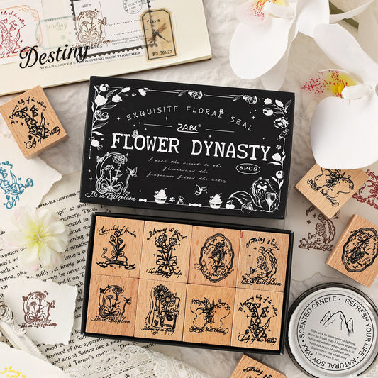 8 Pcs Flower Wooden Stamp Kit HZYY