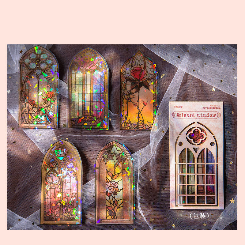 Gold Foil Gothic Windows PET Stickers LLHC