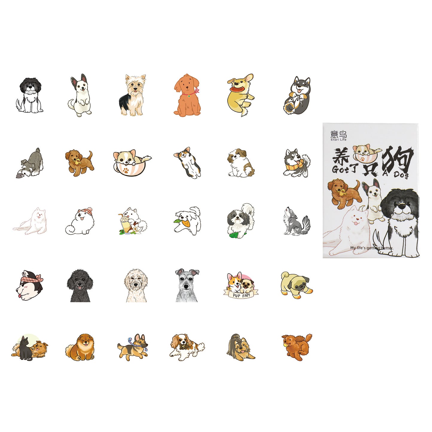 30 Pcs Dog Boxed Stickers YLZG