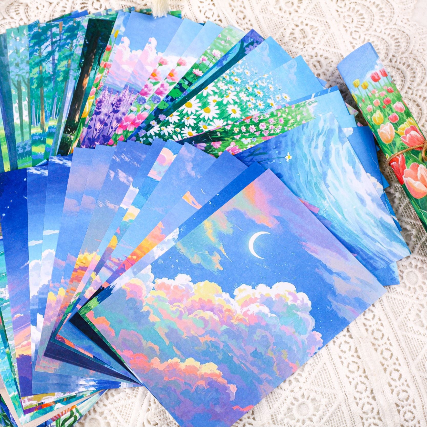20 Pcs Oli Painting Landscape Scrapbook Paper XMFG