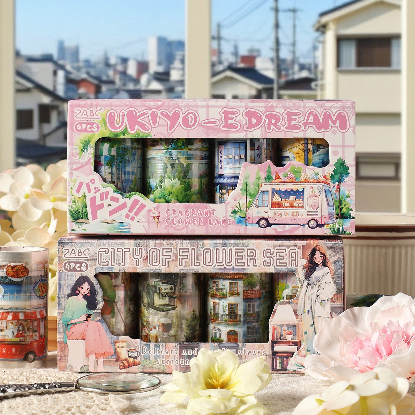 4 Rolls City Landscape PET Tapes Set HXFQ