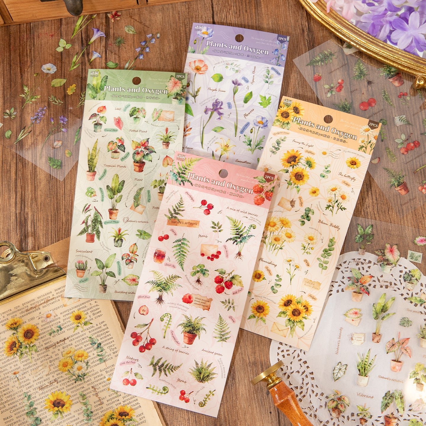 2 Sheets Greent Plant PET Stickers ZWYQ