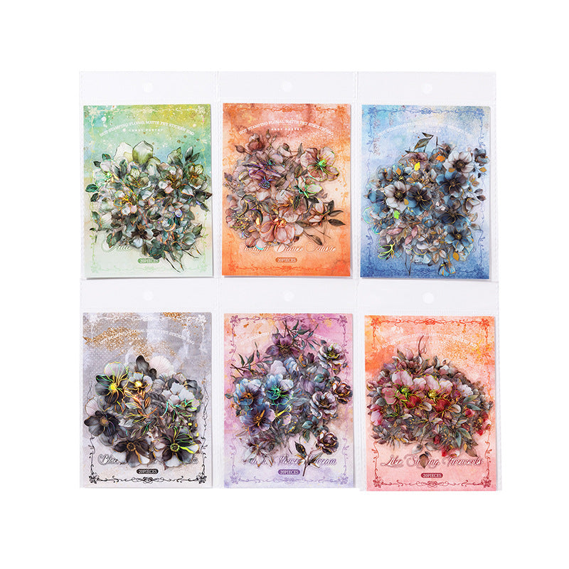 20 Pcs Glitter Flower PET Stickers FHZX