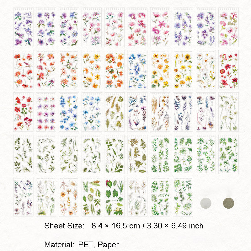 50 Sheets Flower Leaf PET Stickers Book CYJJLM