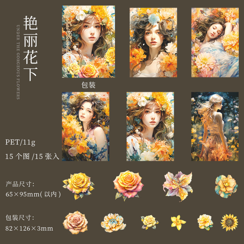 15 Pcs Holographic Girl PET Stickers YHHM
