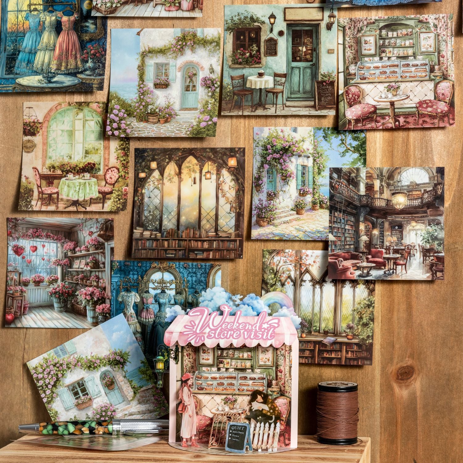 10 Pcs Vintage Shop Theme PET Stickers ZMTD