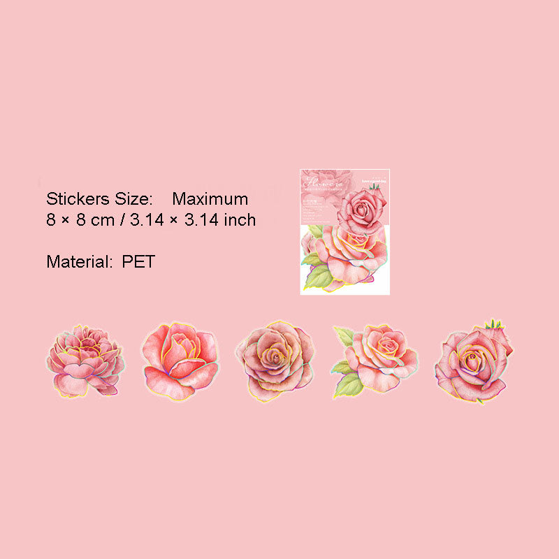 10 Pcs Gliter Flower PET Stickers FHSK
