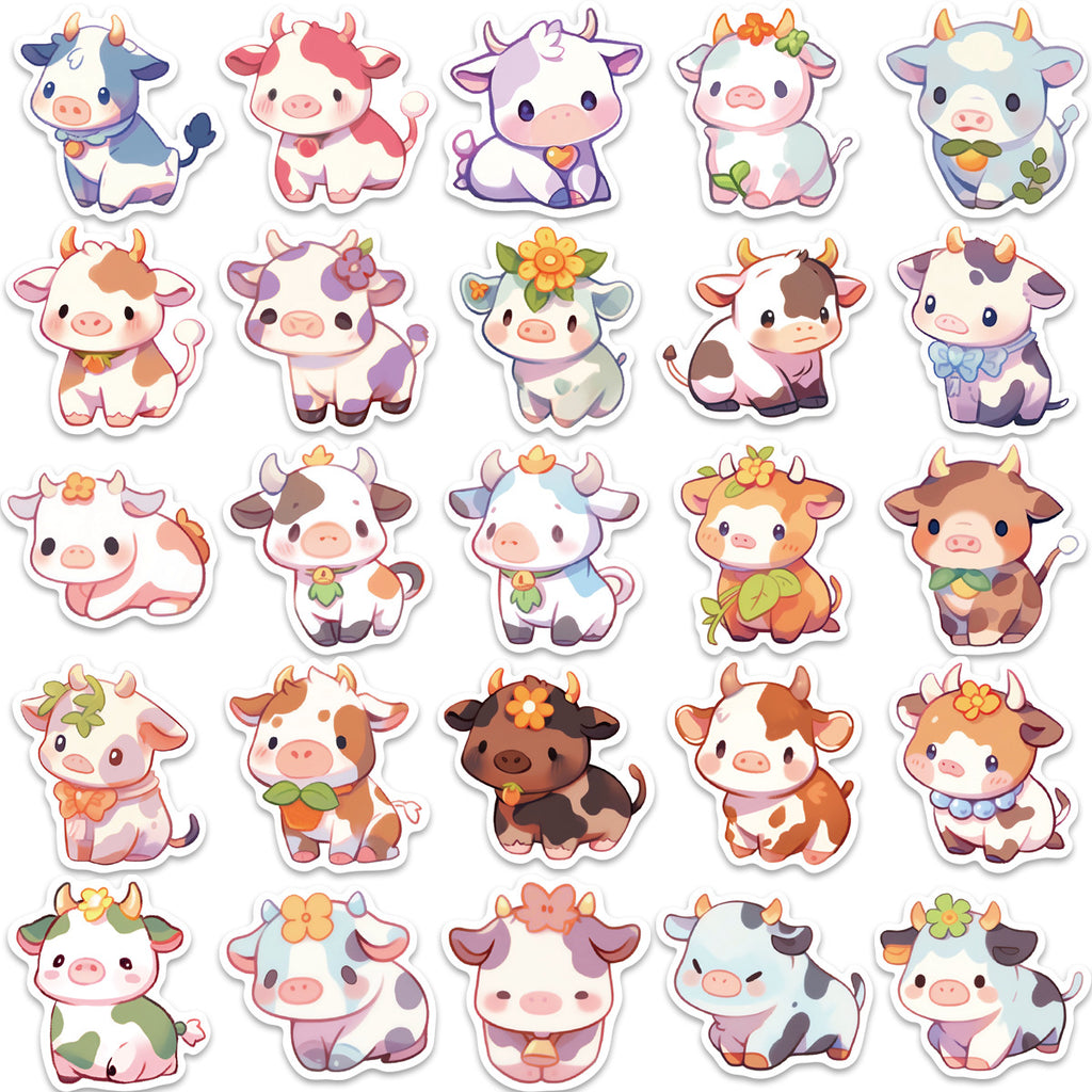 50 Pcs Vinyl Rainbow Cow Stickers CHXN