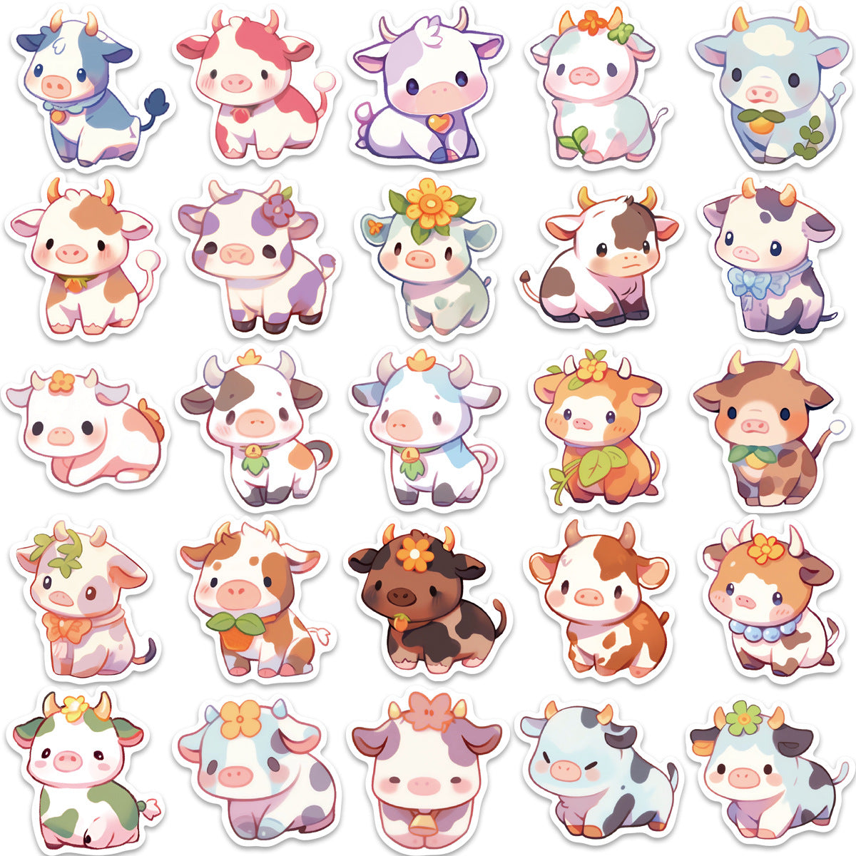 50 Pcs Vinyl Rainbow Cow Stickers CHXN