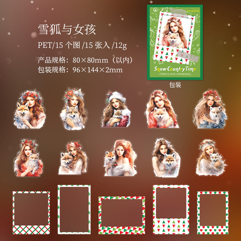 15 Pcs Chritmas Girl PET Stickers XGSG