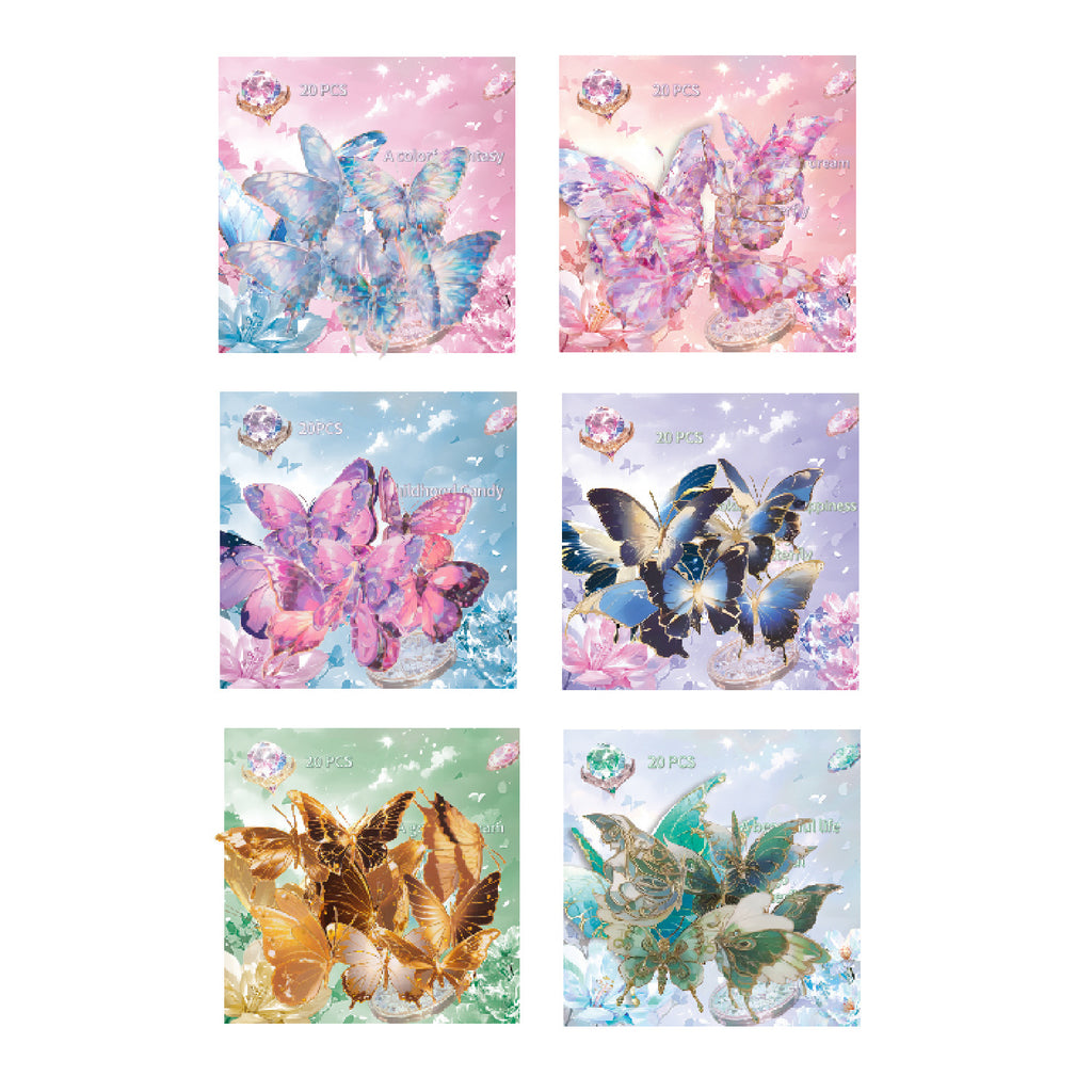 20 Pcs Holographic PET Butterfly Stickers PWLD