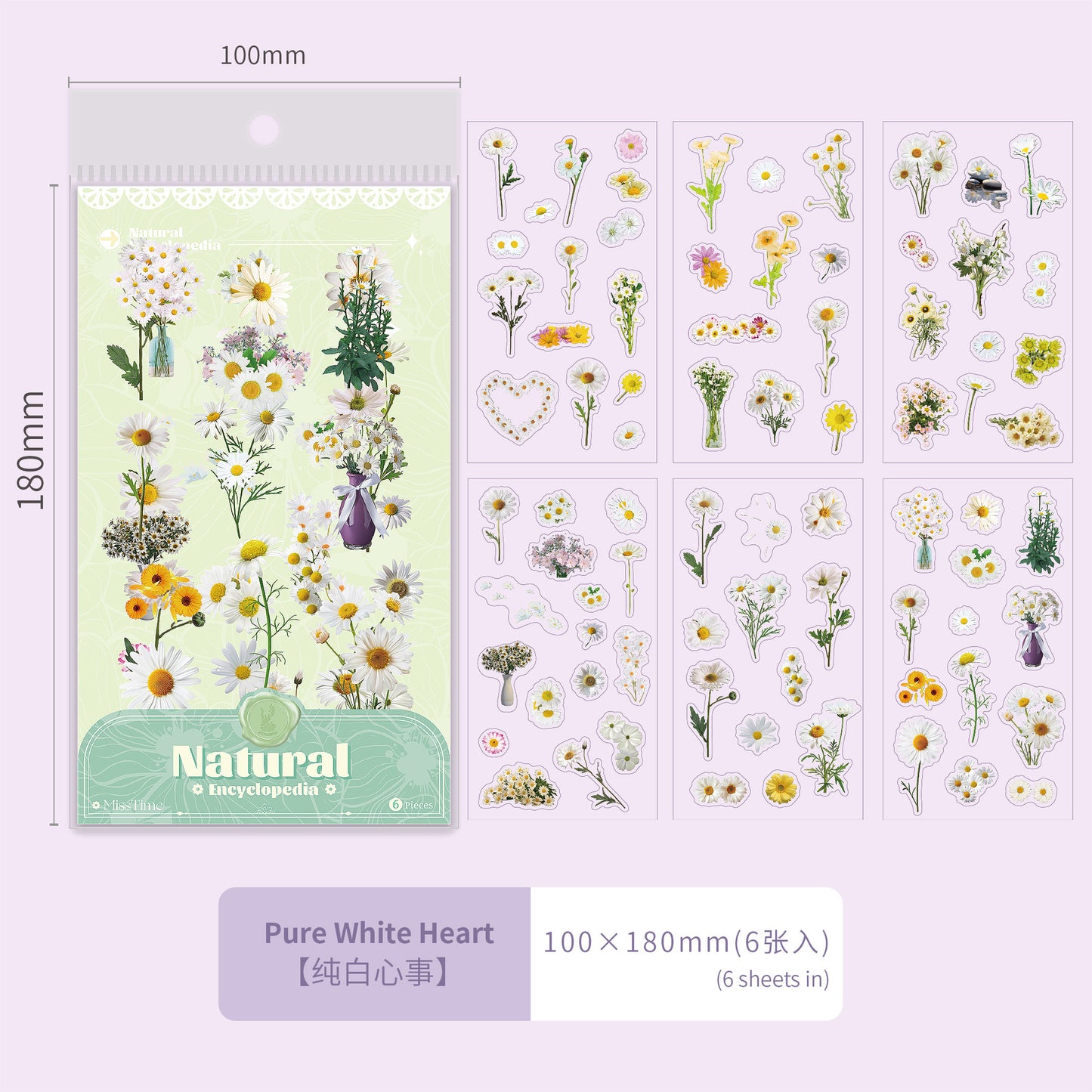 6 Shhets PET Flower Botanical Stickers ZRTJ